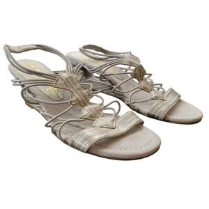 New York Transit Strappy Sandals 7.5 Silver Gray Low Heel Slip On